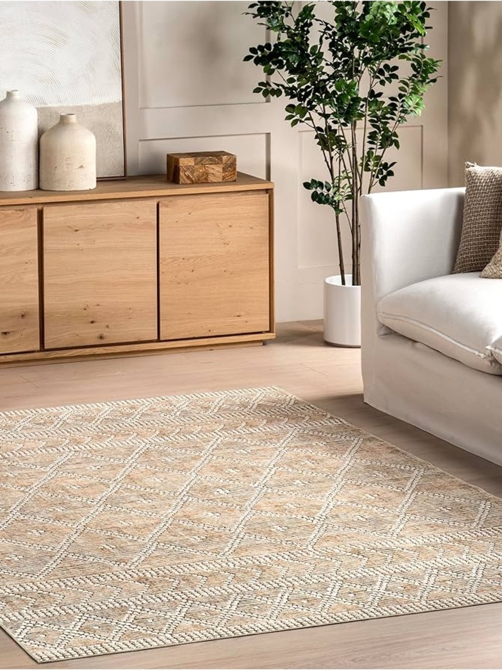 Neutral Beige Geometric Area Rug - Brand Unspecified